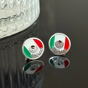 Mexico Flag Earrings S925 Sterling Silver Handmade Ear Stud